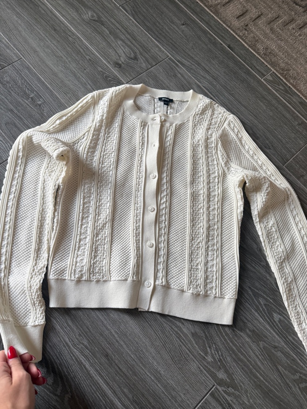 Express Cream Cable Knit Button-Up Cardigan small